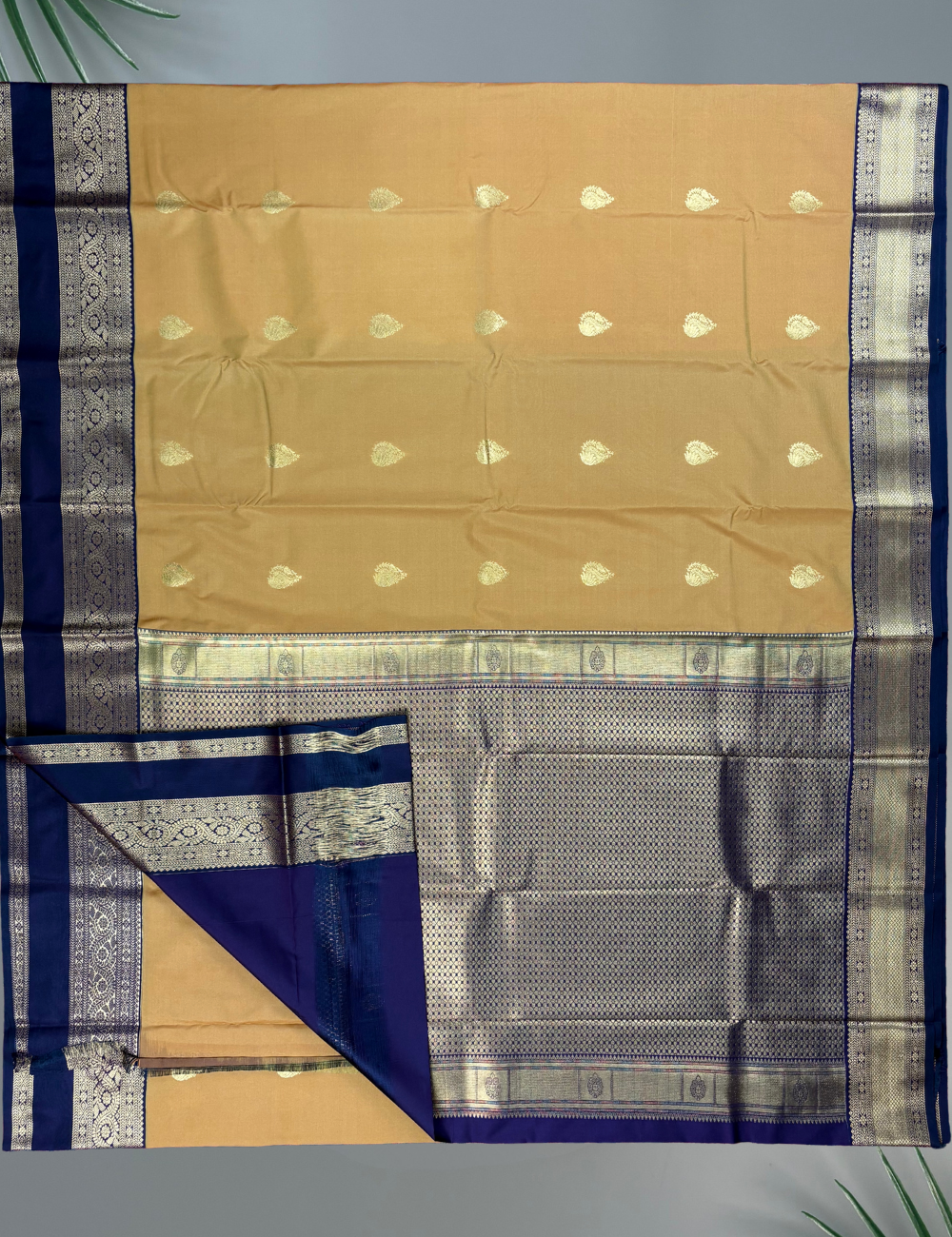 Mustard Yellow Soft Kanjivaram Semi Silk Saree with Deep purple Korvai Gold Zari Border