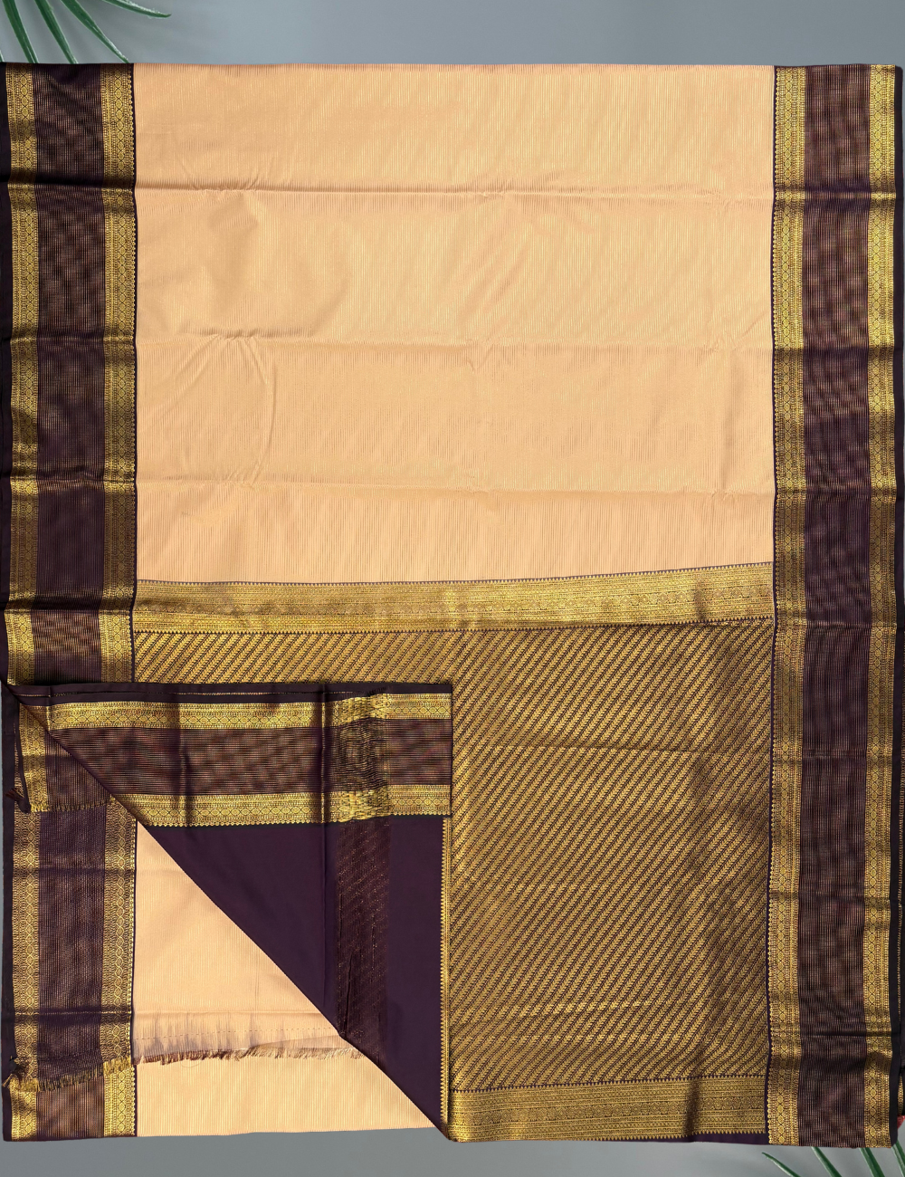 Peach Soft Kanjivaram Semi Silk Saree with Brown Rich Gold Zari Border