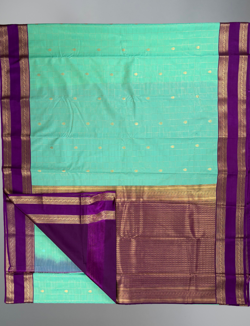 Rama Green Soft Semi Silk Kanjivaram Saree with Magenta Korvai Retta Pettu Zari Border
