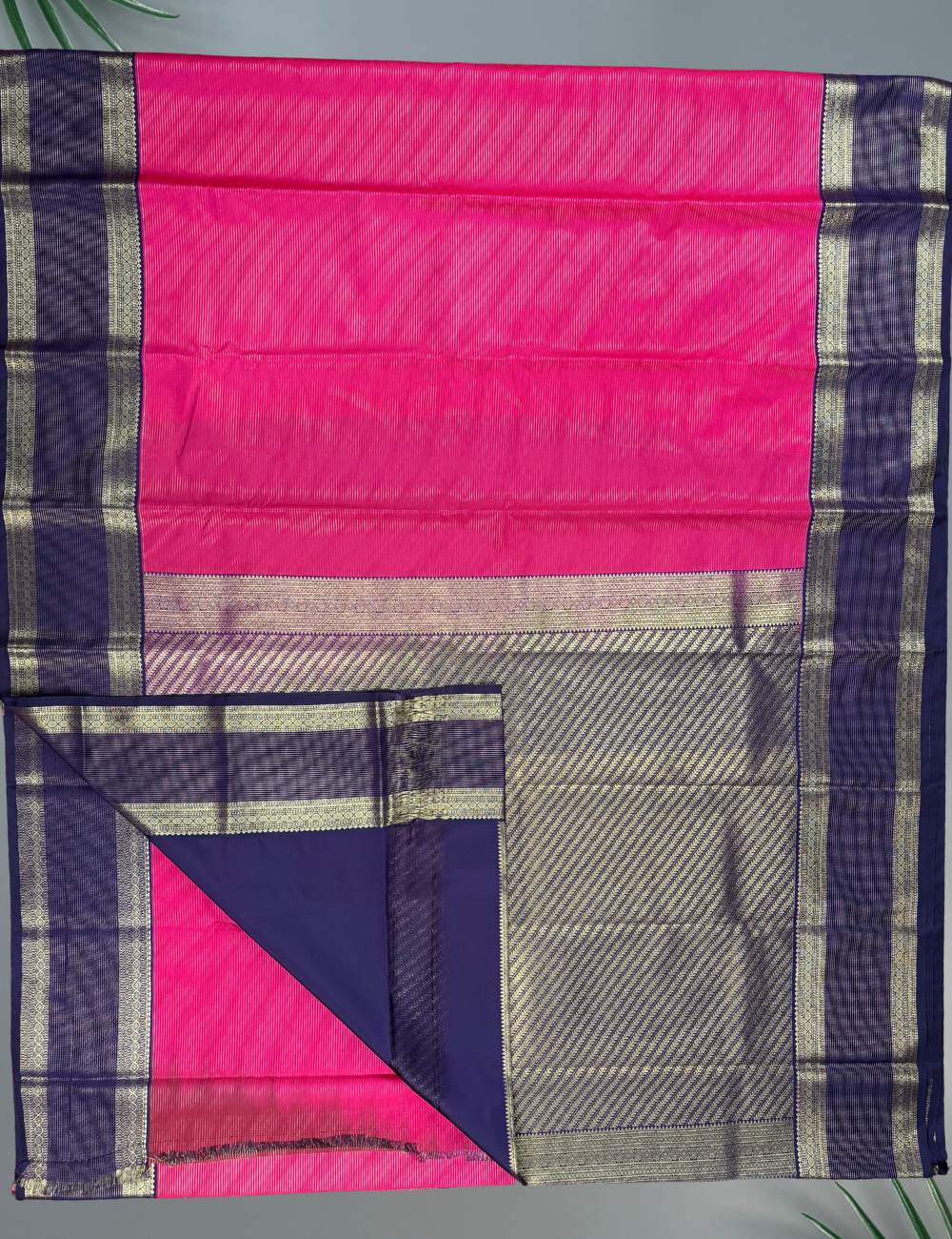 Red Soft Kanjivaram Semi Silk Saree with Purple Korvai Rich Gold Zari Border