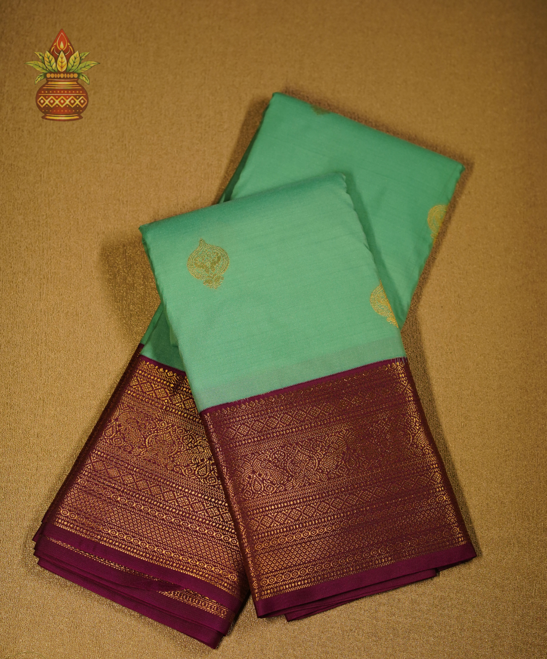 Aqua Green Soft Semi Silk Kanjivaram Saree with Magenta Zari Border