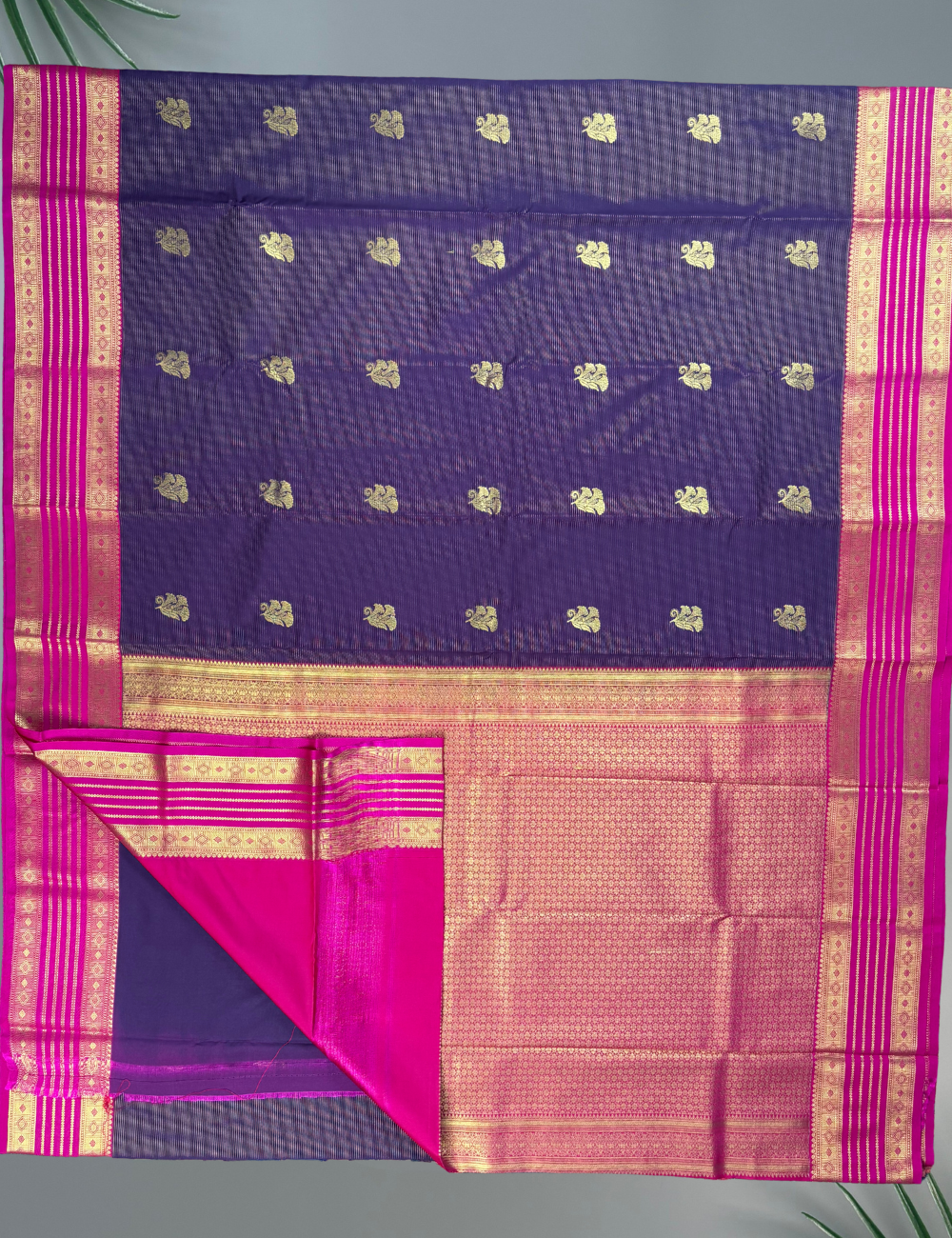 Wine Purple Soft Semi Silk Kanjivaram Saree with Rich Pink Korvai Zari Border