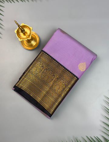 Lavender Soft Kanjivaram Semi Silk Saree with Deep Navy Korvai Zari Border