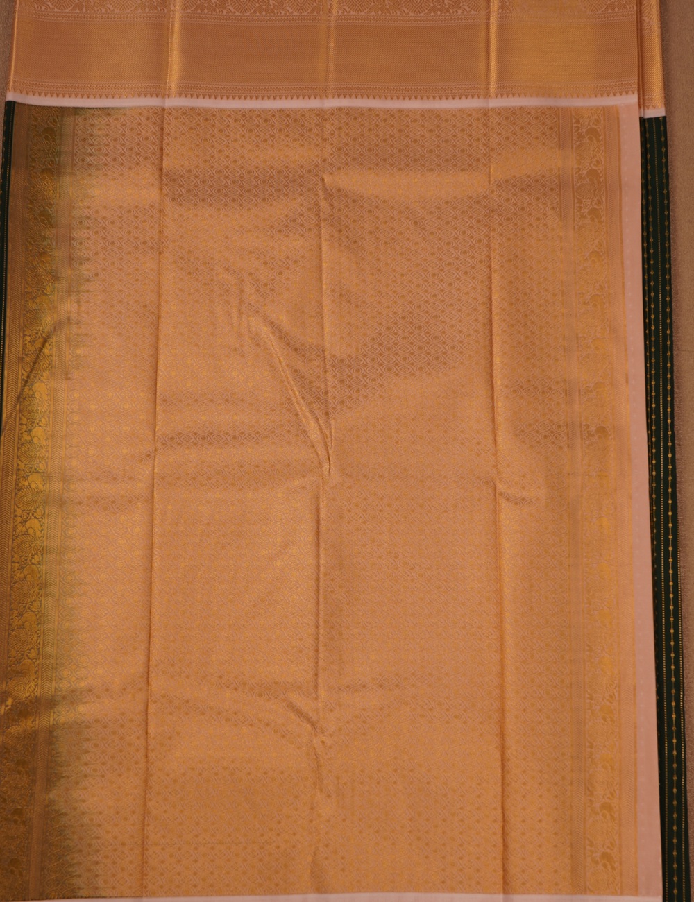 Bottle Green Soft Semi Silk Kanjivaram Saree with Half white Zari Border