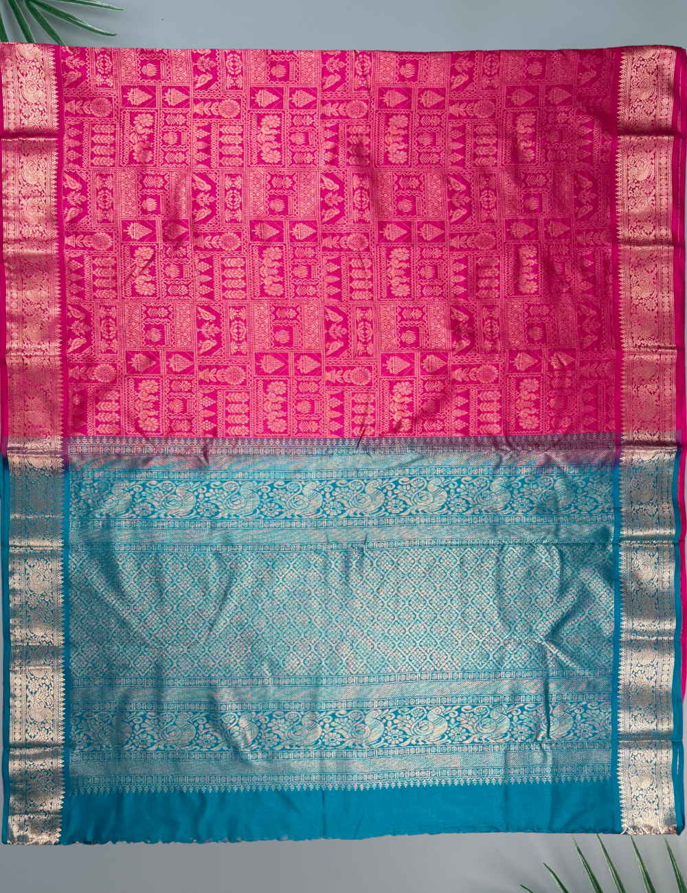 Rose Pink Kanjivaram Silk Cotton Saree with Intricate Gold Zari Floral Weave