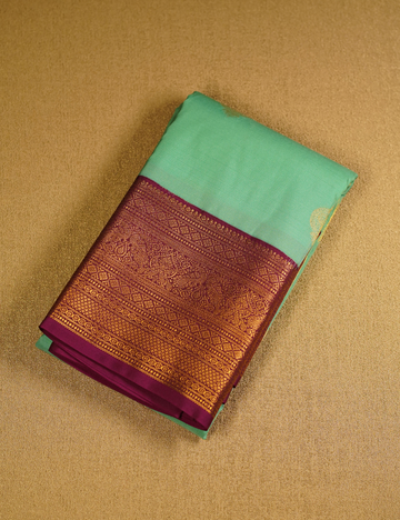 Aqua Green Soft Semi Silk Kanjivaram Saree with Magenta Zari Border