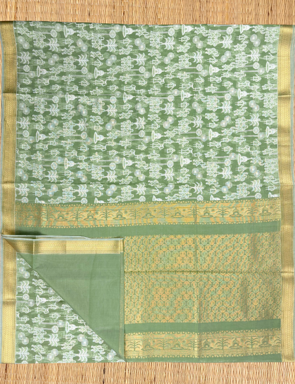 Sage Green Tribal Folk Woven Aranya Cotton Saree