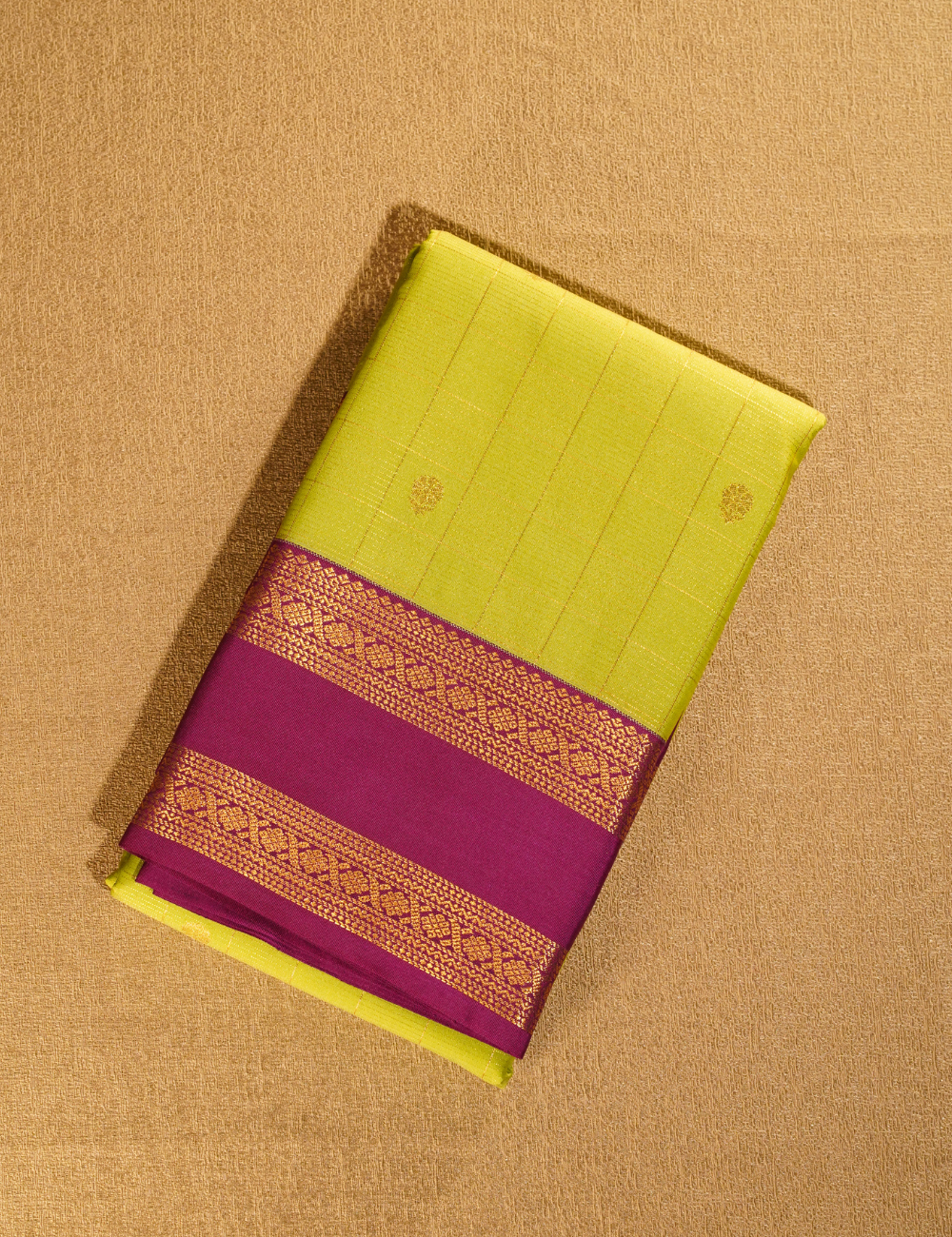 Lime Green with Magenta Soft Kanchipuram Semi Silk Saree with Zari Border