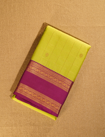 Lime Green with Magenta Soft Kanchipuram Semi Silk Saree with Zari Border