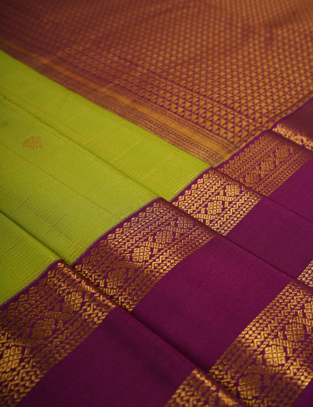 Lime Green with Magenta Soft Kanchipuram Semi Silk Saree with Zari Border