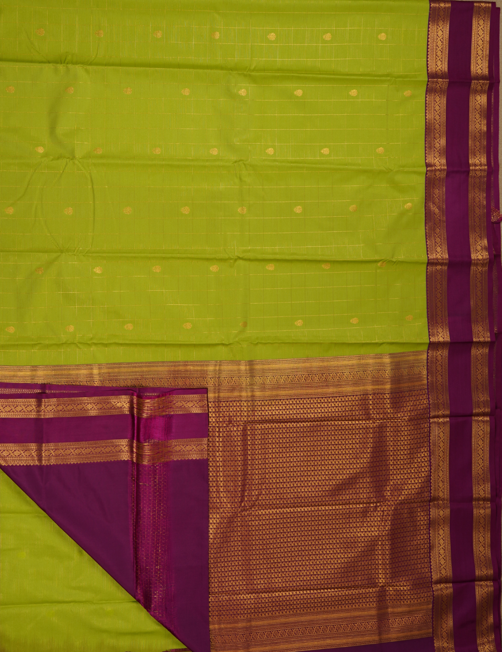 Lime Green with Magenta Soft Kanchipuram Semi Silk Saree with Zari Border