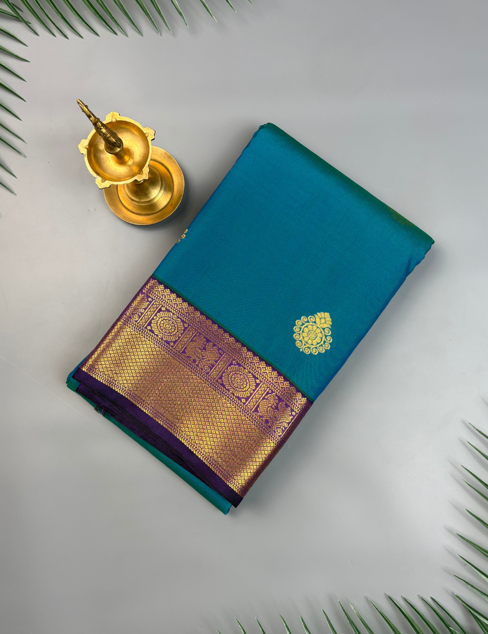 Blue Soft Semi Silk Kanjivaram Saree with Navy Blue Korvai Zari Border
