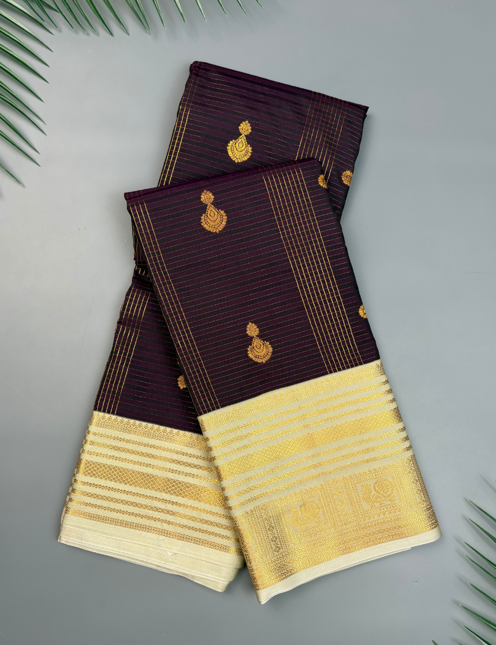 Dark Purple Soft Semi Silk Kanjivaram Saree with Cream Korvai Border