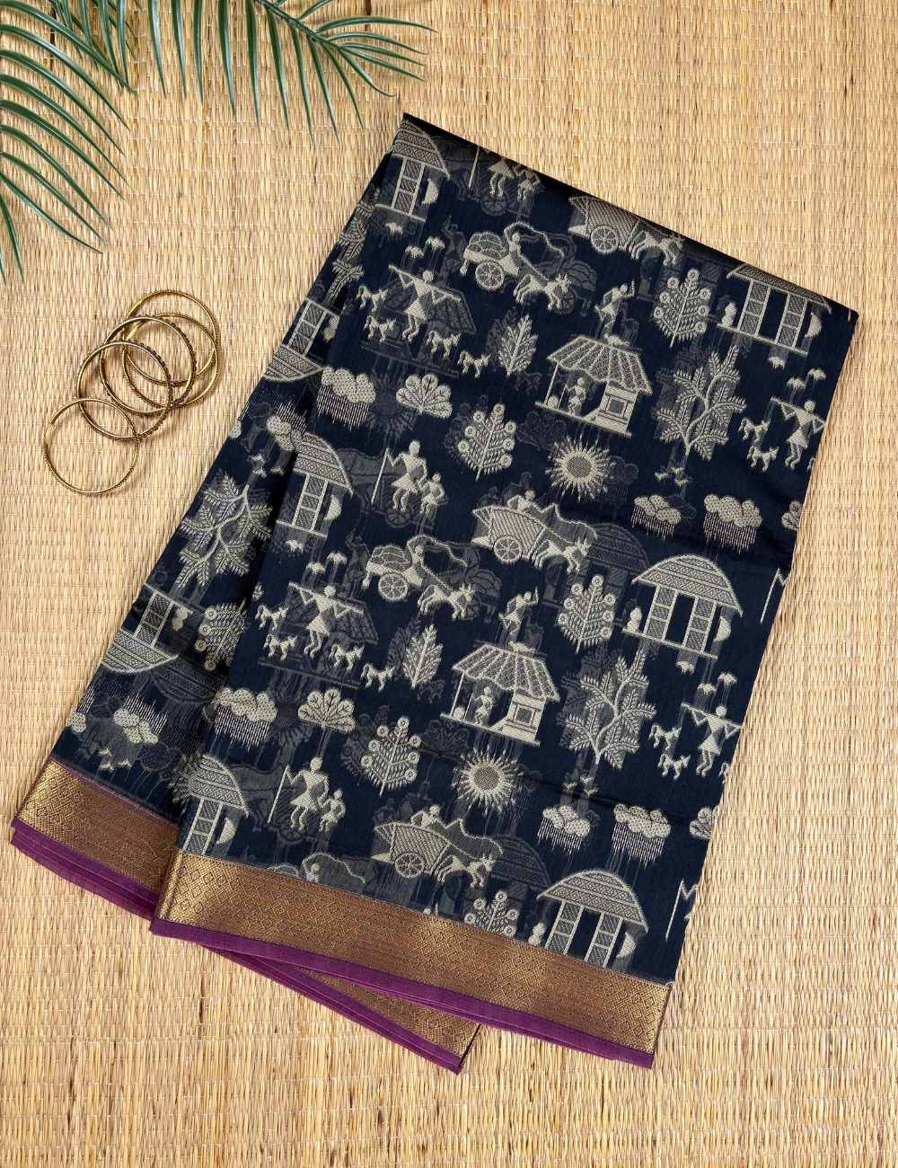 Dark Navy Aranya Heritage Cotton Saree