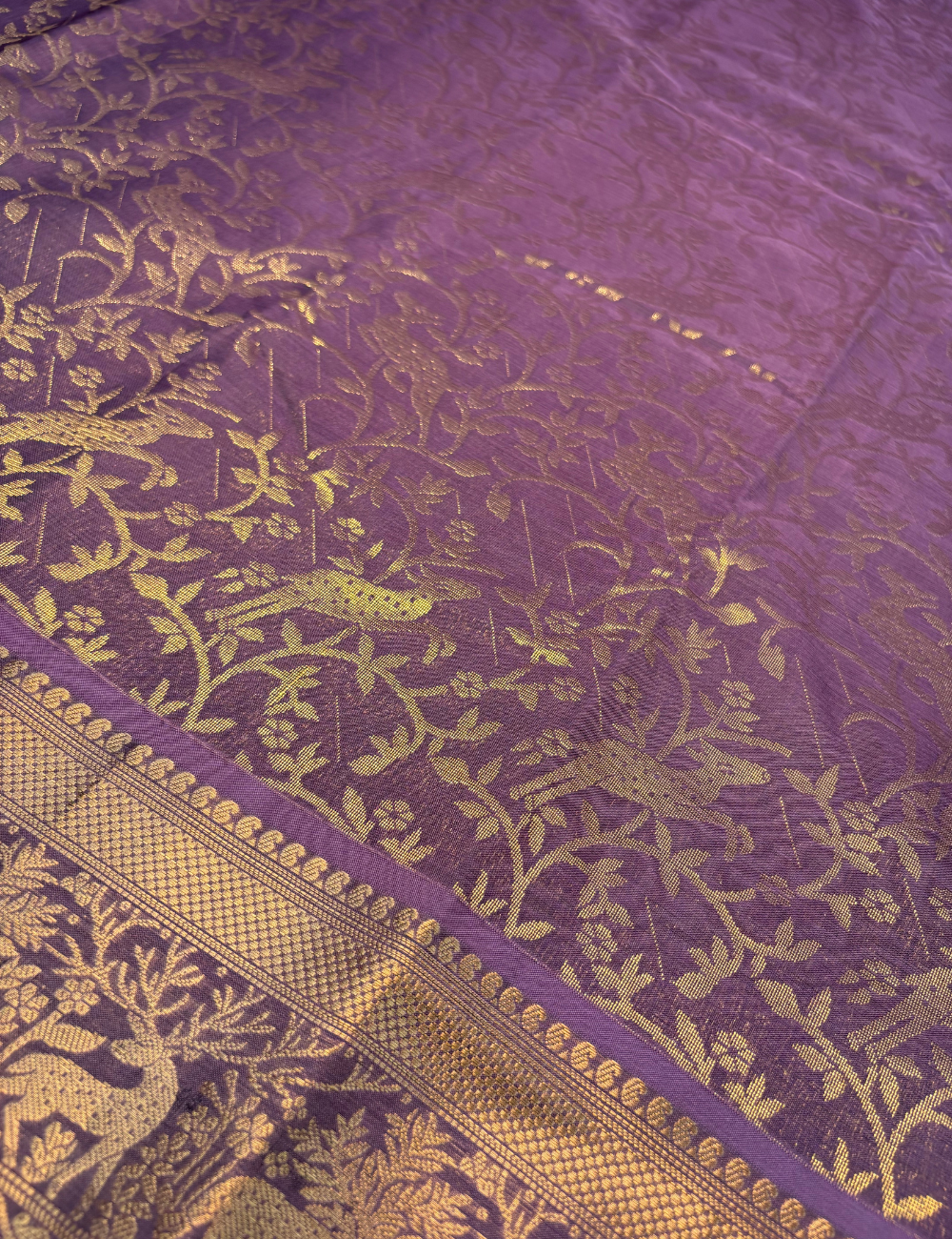 Royal Lavender Pure Kanchi Silk Cotton Saree with Antique Gold Zari Floral Motifs
