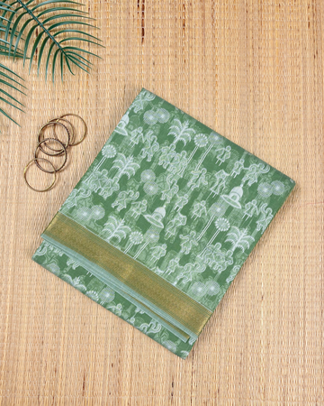 Sage Green Tribal Folk Woven Aranya Cotton Saree