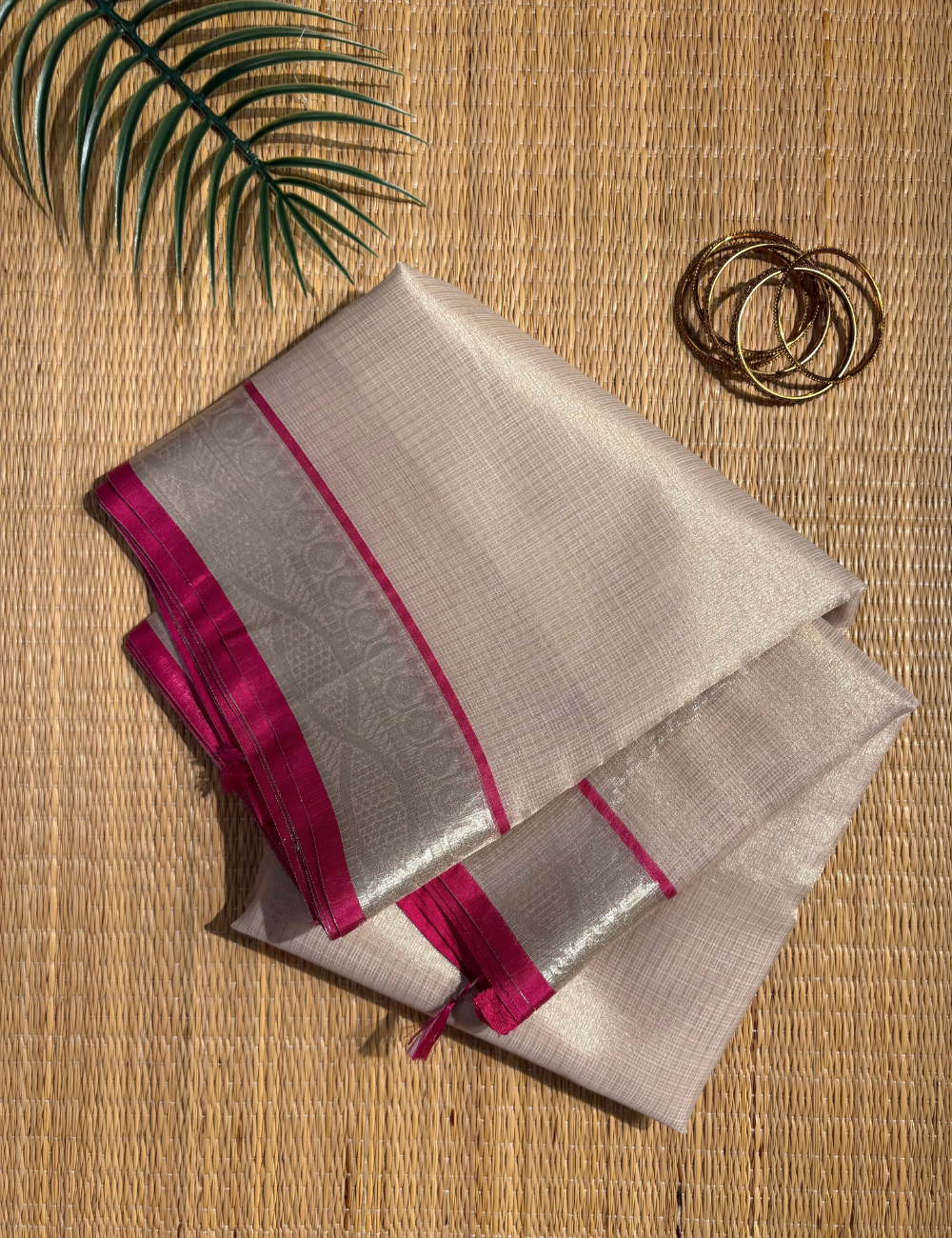 Metallic Pearl Pink Magenta Saree with Banarasi Zari Border
