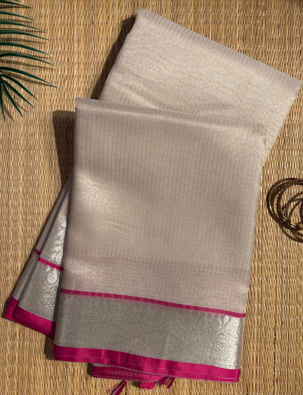 Metallic Pearl Pink Magenta Saree with Banarasi Zari Border