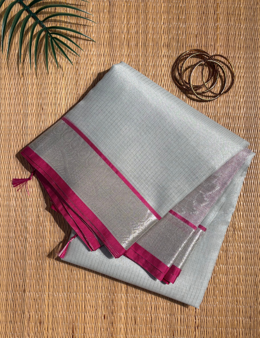 Silver Mist Magenta Banarasi Saree with Zari Border