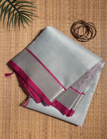 Silver Mist Magenta Banarasi Saree with Zari Border