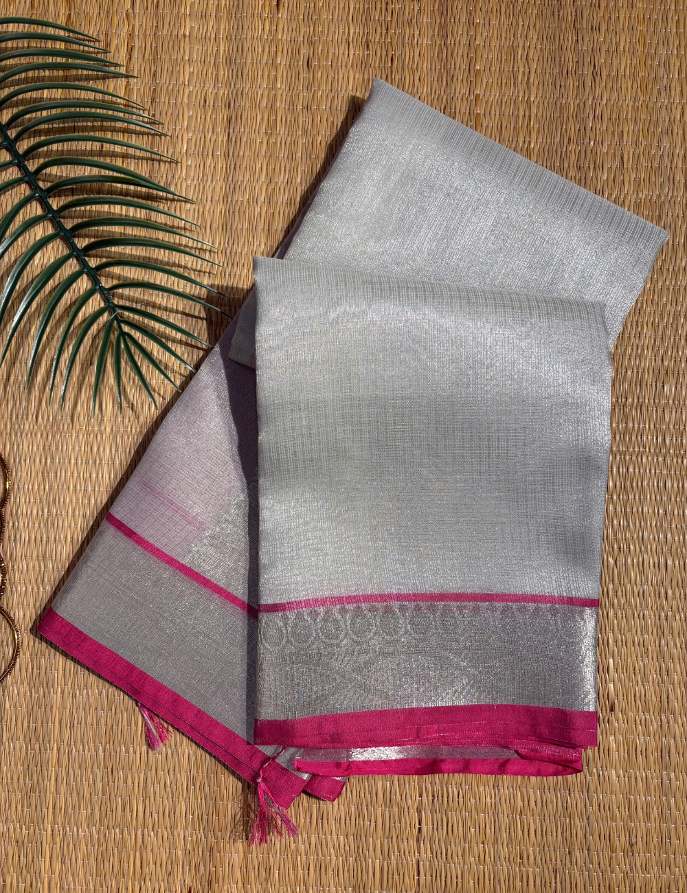 Silver Mist Magenta Banarasi Saree with Zari Border