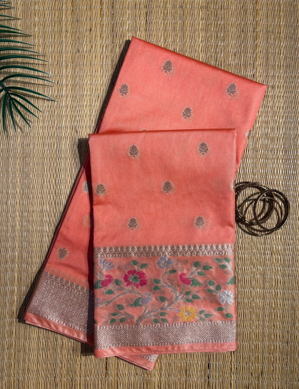 Orange Vriksha Mashru Silk Saree with Self Meenakari Border