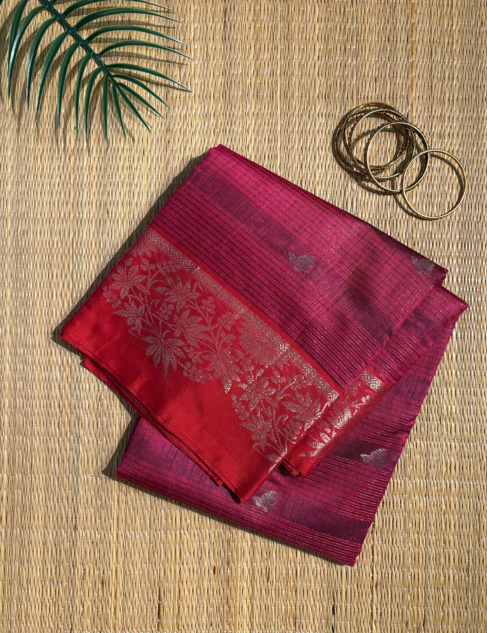 Ruby Magenta Maheshwari Kota Cotton Saree with floral red border