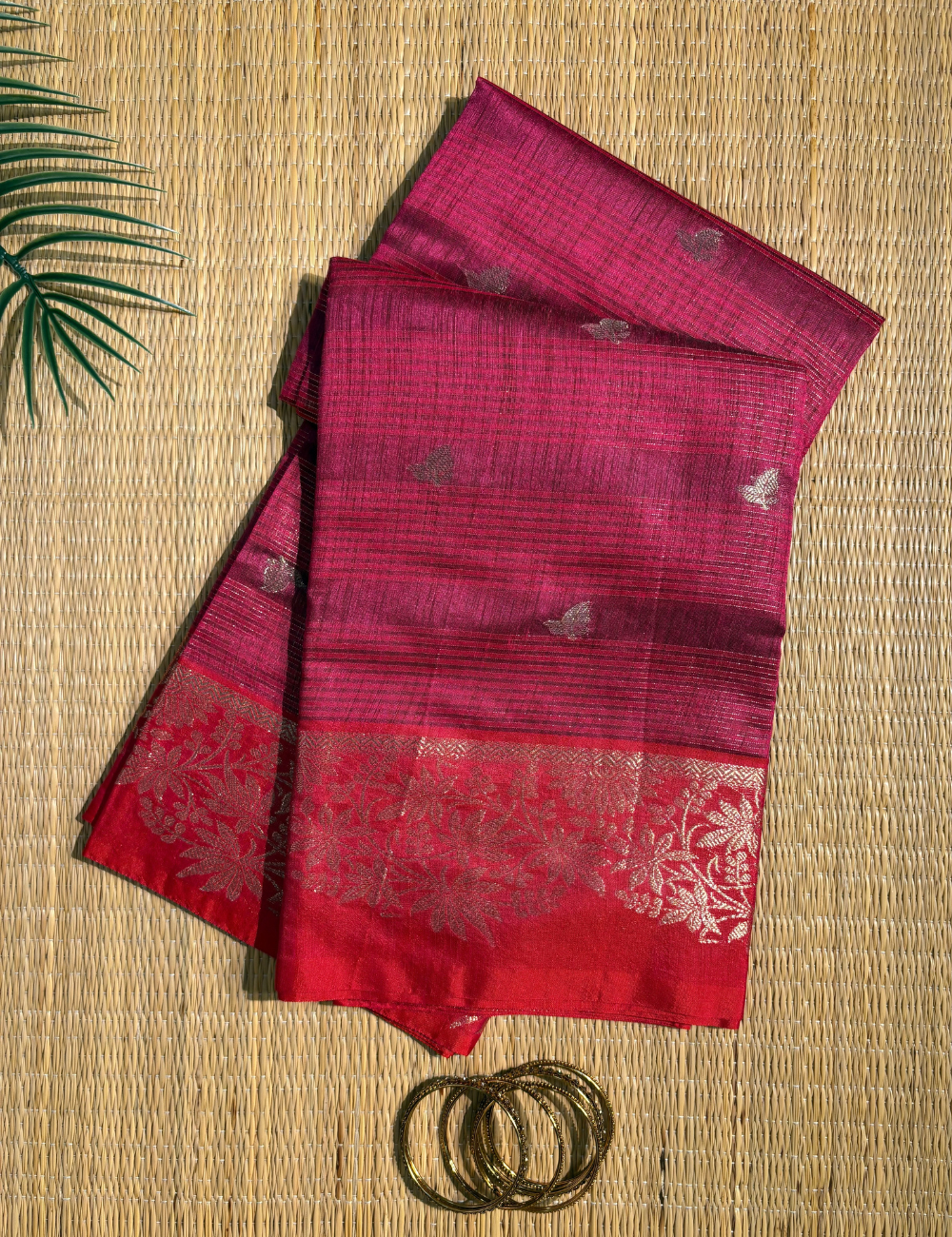 Ruby Magenta Maheshwari Kota Cotton Saree with floral red border