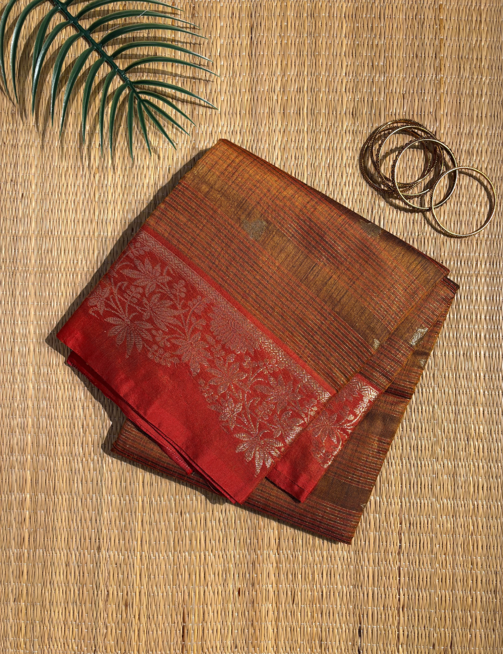 Copper Rust Maheshwari Kota Cotton Saree with Floral Border Saree