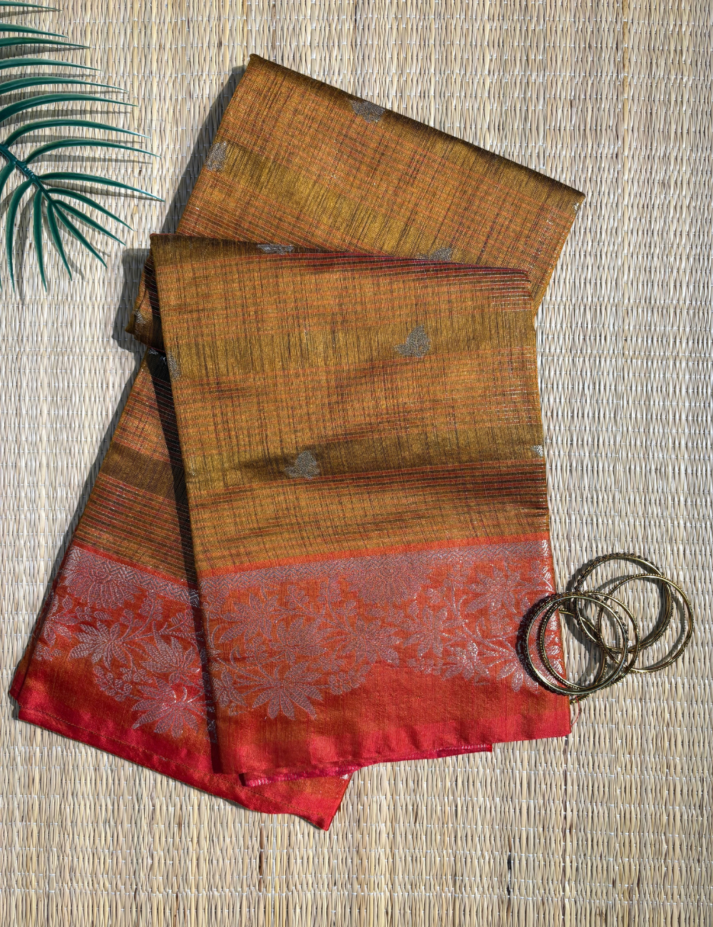 Copper Rust Maheshwari Kota Cotton Saree with Floral Border Saree