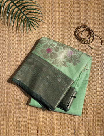 Sage Green Maheshwari Cotton Saree with Bottle Green Border