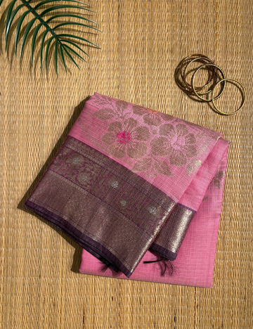 Rose Maheshwari Cotton Saree with Magenta Border