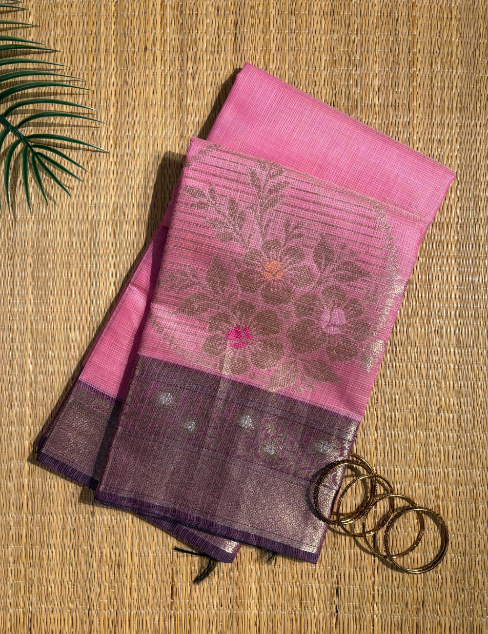 Rose Maheshwari Cotton Saree with Magenta Border
