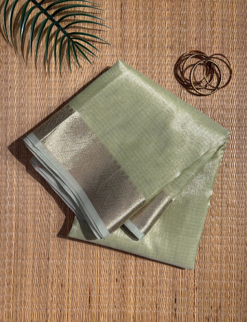Pastel Green Tissue Kota Saree with Self-Tone Banarasi Zari Border