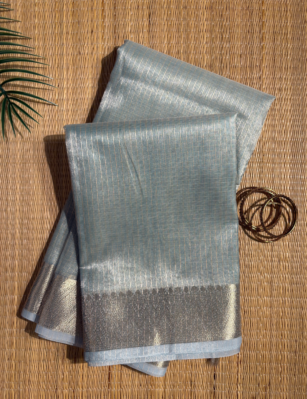Powdered Blue Tissue Zari Kota Saree with Banarasi Style Border