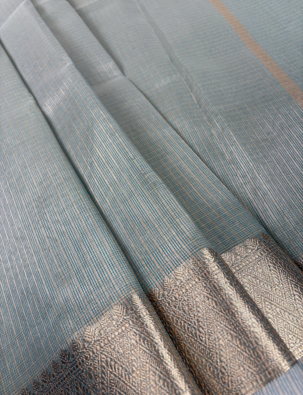 Powdered Blue Tissue Zari Kota Saree with Banarasi Style Border