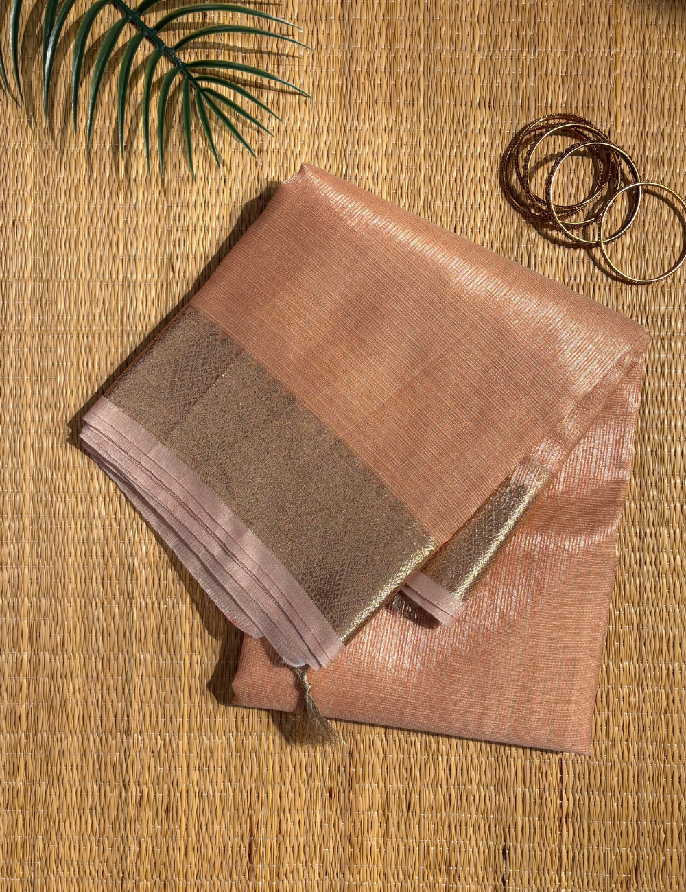 Pastel Peach Tissue Zari Kota Saree with Banarasi Style Border