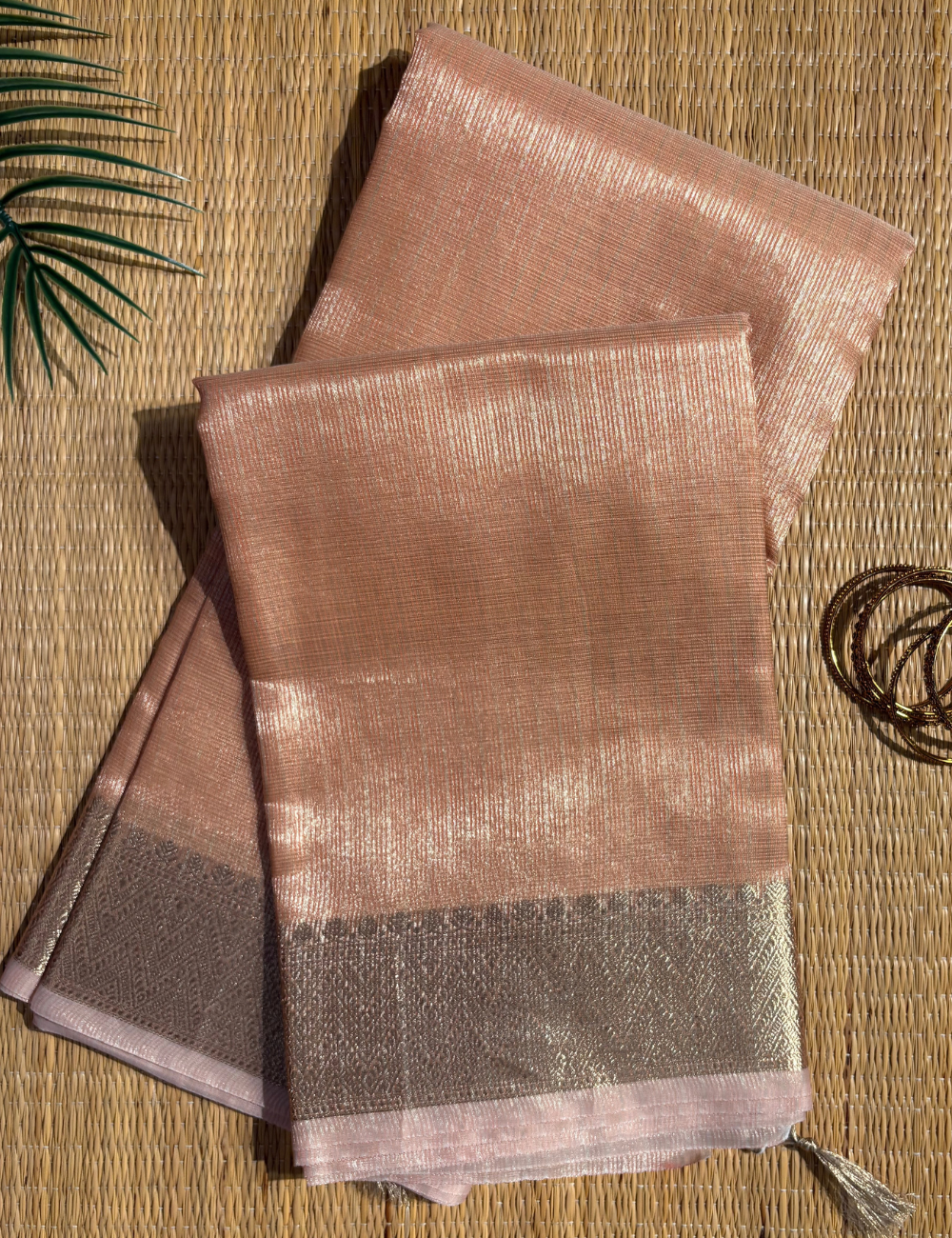 Pastel Peach Tissue Zari Kota Saree with Banarasi Style Border