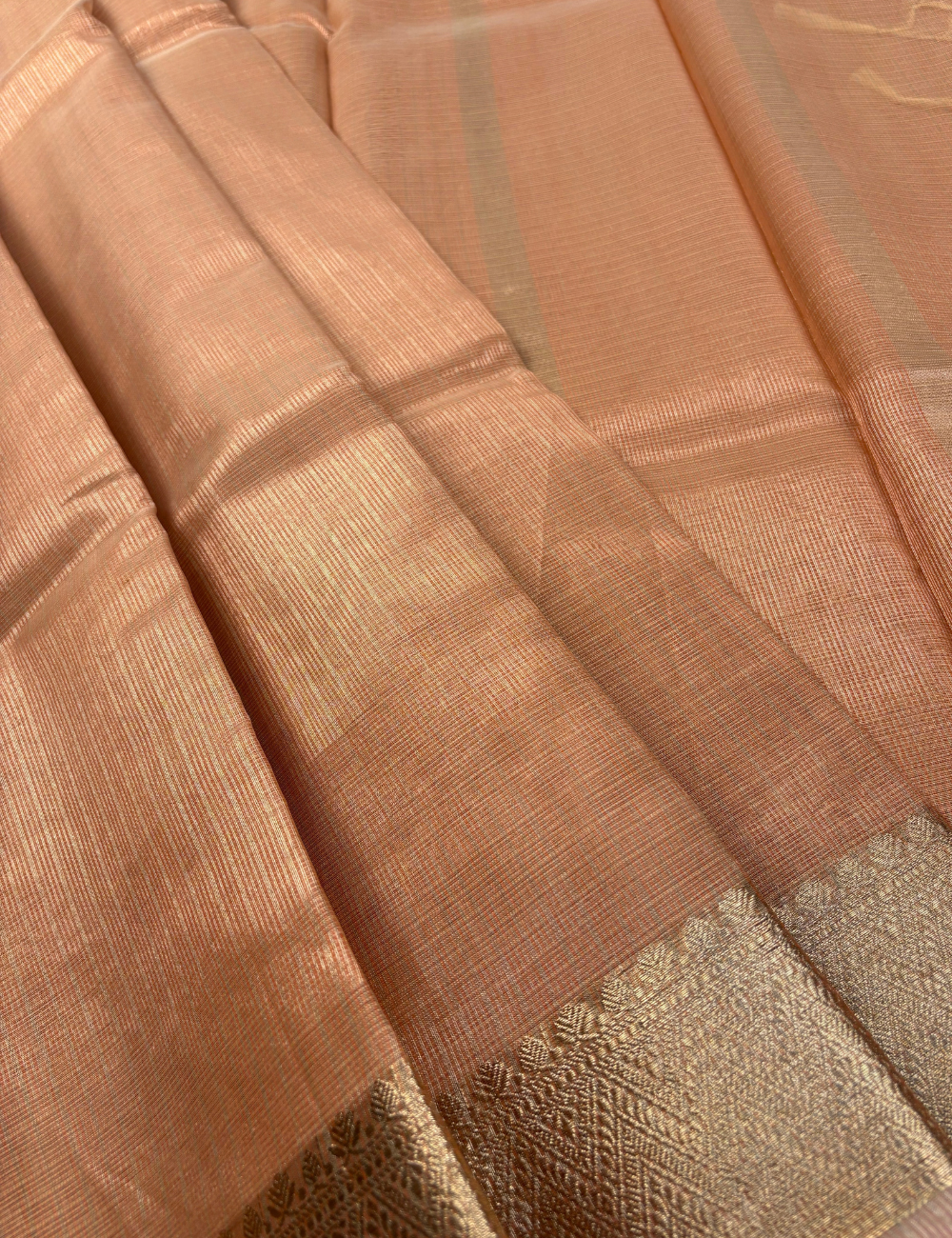 Pastel Peach Tissue Zari Kota Saree with Banarasi Style Border