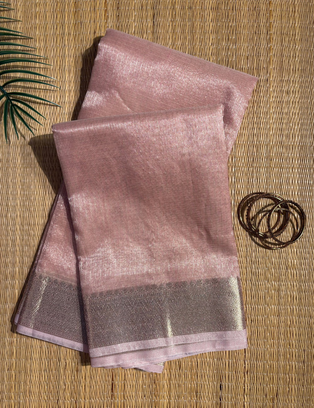 Light Rose Tissue Zari Kota Saree with Banarasi Style Border