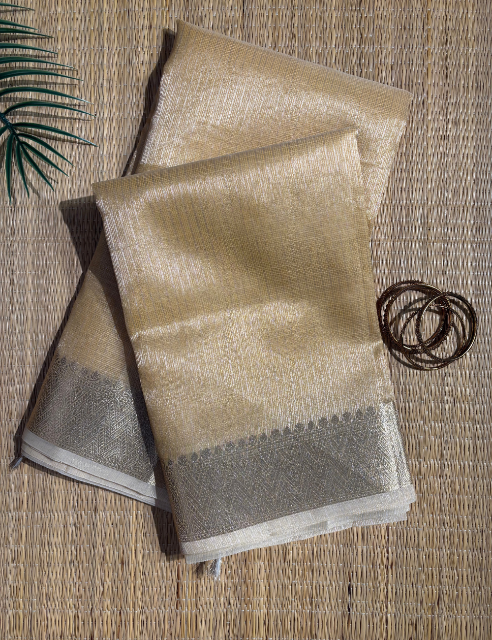Yellow Green Tissue Kota Saree with Self-Tone Banarasi Zari Border