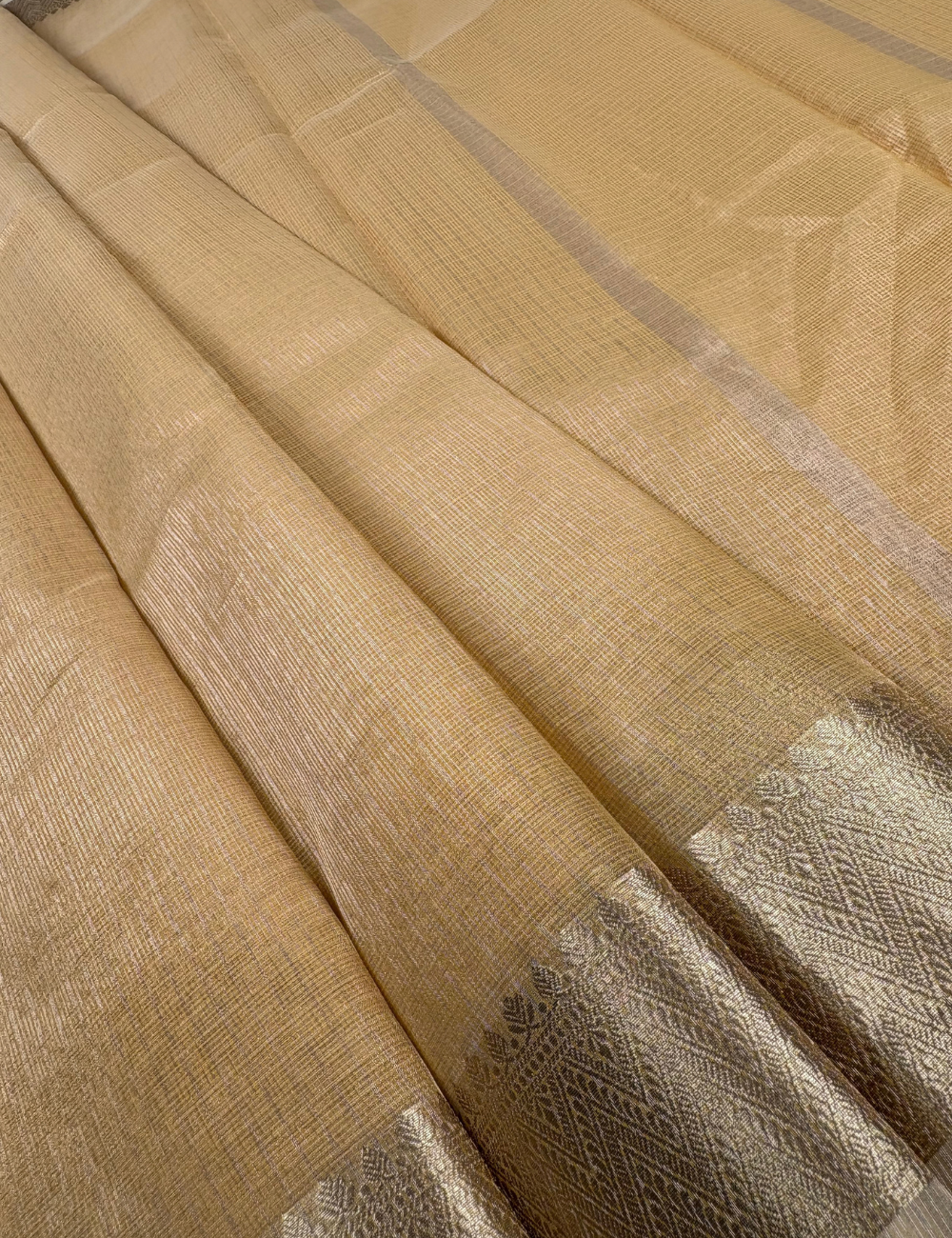 Yellow Green Tissue Kota Saree with Self-Tone Banarasi Zari Border