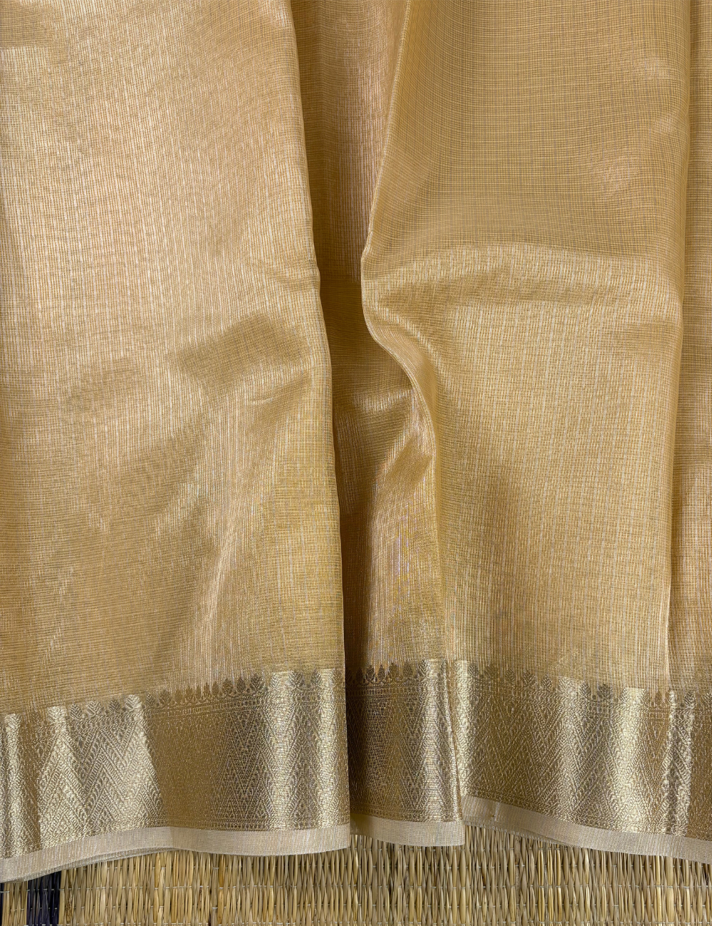 Yellow Green Tissue Kota Saree with Self-Tone Banarasi Zari Border