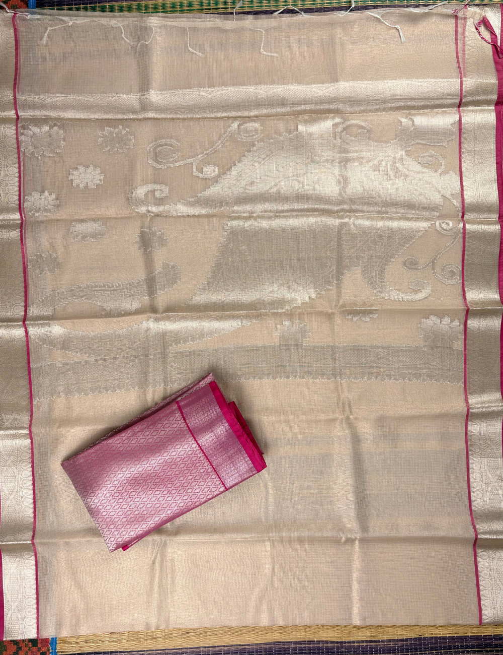 Metallic Pearl Pink Magenta Saree with Banarasi Zari Border