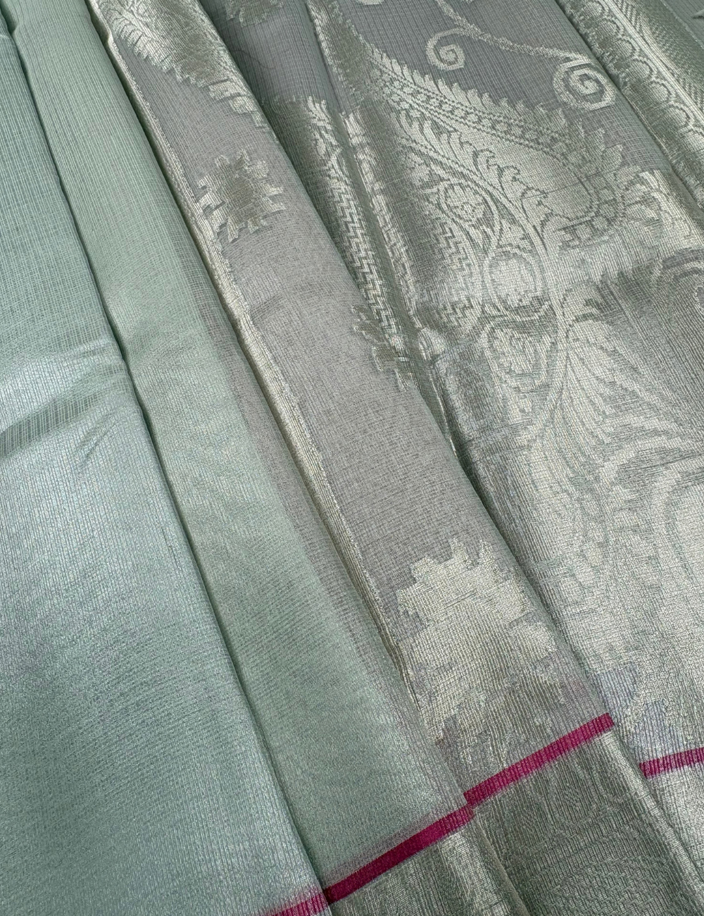 Silver Mist Magenta Banarasi Saree with Zari Border