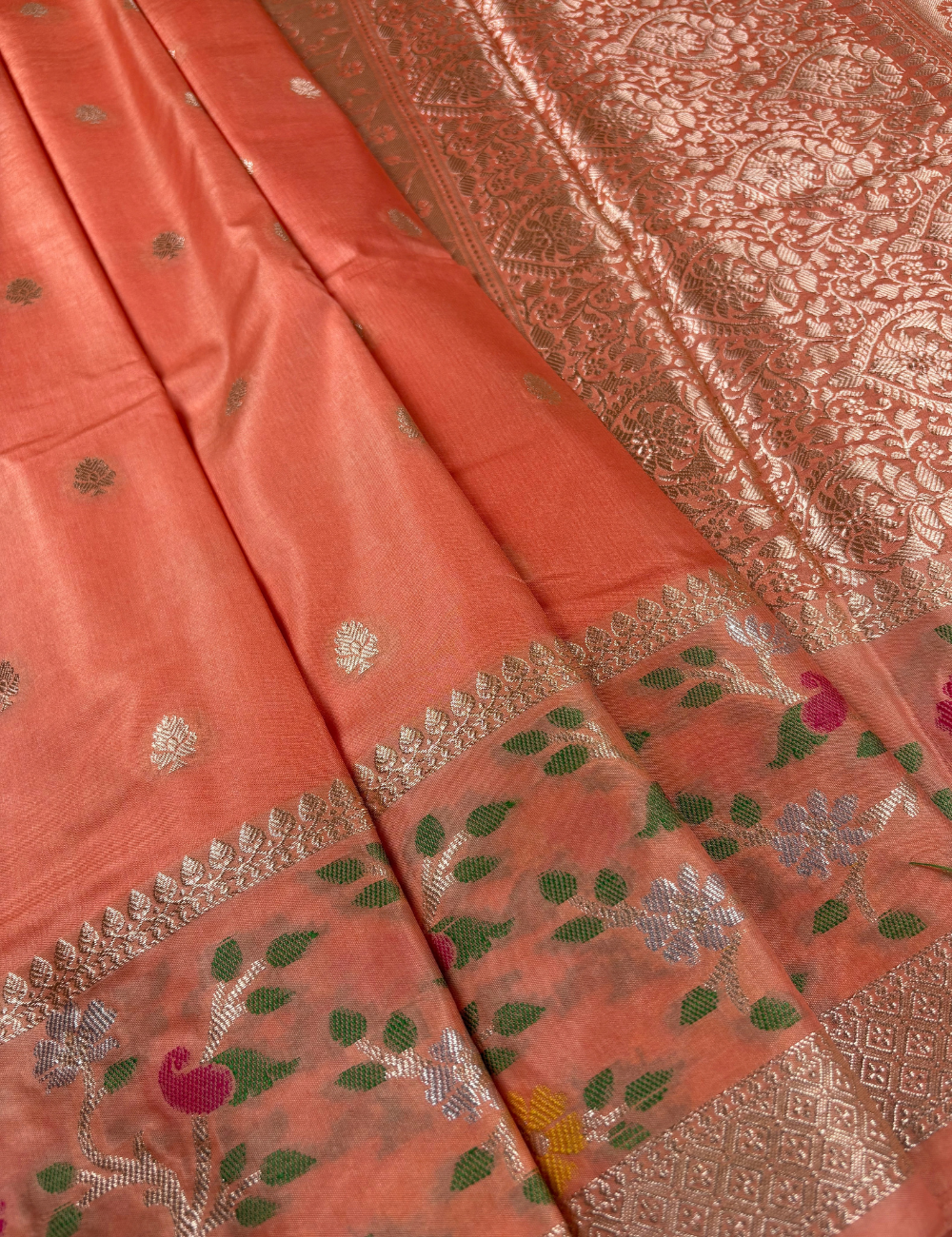 Orange Vriksha Mashru Silk Saree with Self Meenakari Border