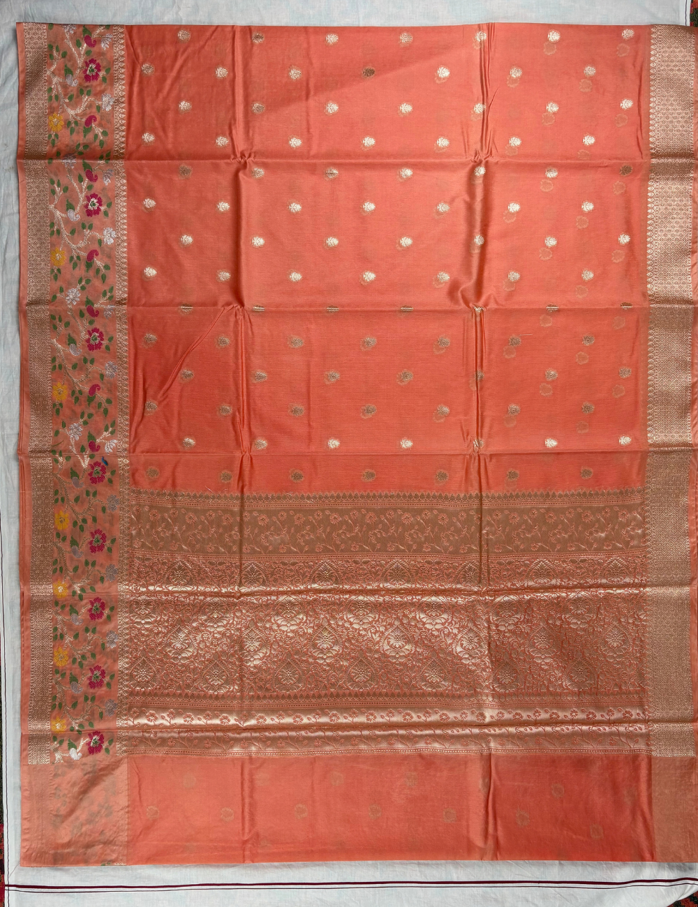 Orange Vriksha Mashru Silk Saree with Self Meenakari Border