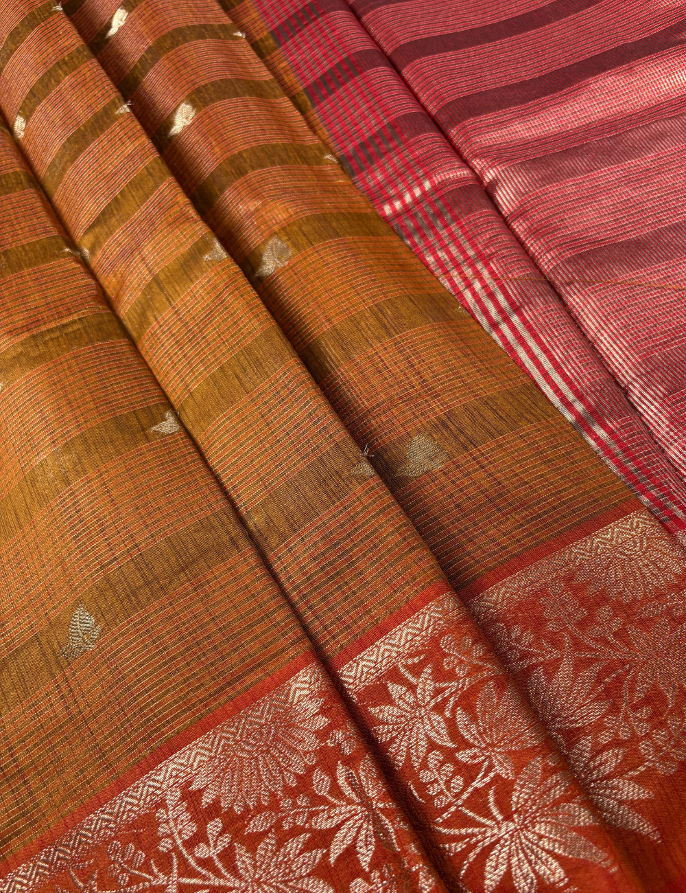 Copper Rust Maheshwari Kota Cotton Saree with Floral Border Saree