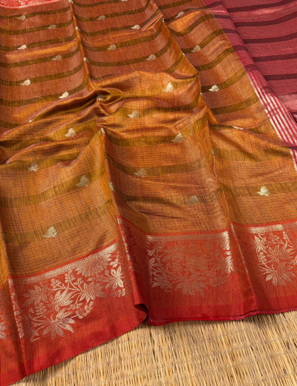 Copper Rust Maheshwari Kota Cotton Saree with Floral Border Saree