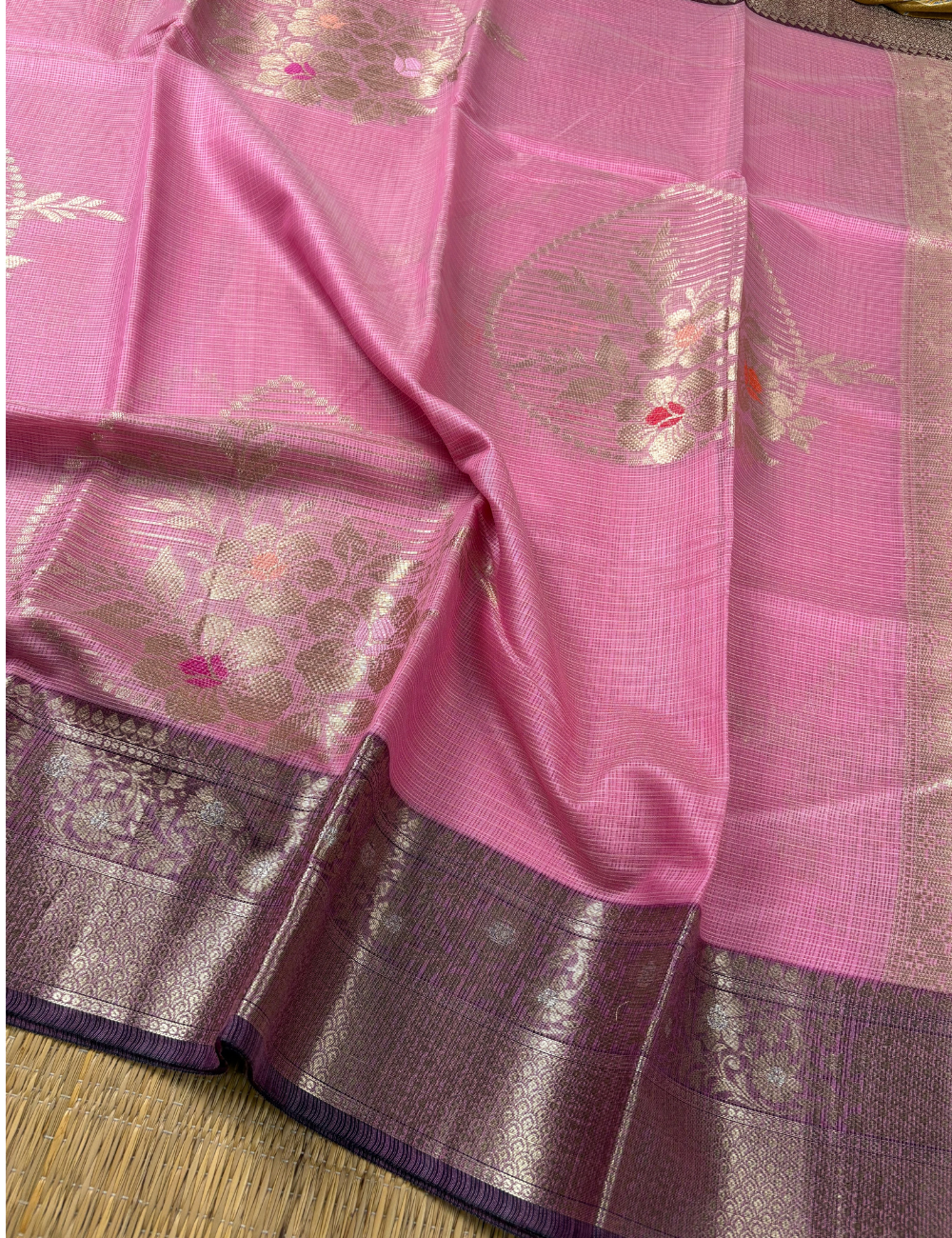 Rose Maheshwari Cotton Saree with Magenta Border